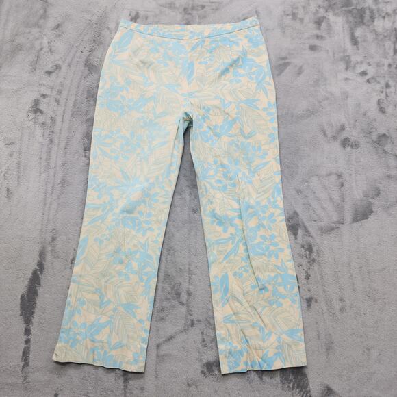 Doncaster Pants Womens 6 Yellow Blue Floral Stretch Crop Capri Side Zip Preppy - Picture 1 of 12
